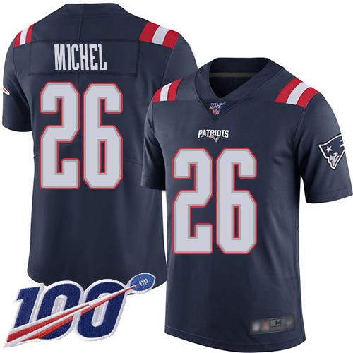 New England Patriots Football #26 100th Season Rush Vapor Limited Navy Blue Men Sony Michel NFL Jersey->women nfl jersey->Women Jersey
